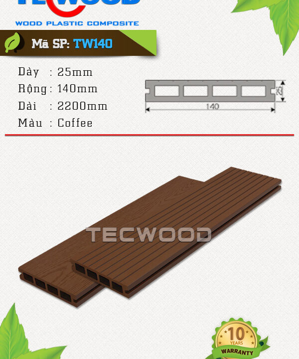 Sàn gỗ nhựa ngoài trời TecWood - TW140 Coffee