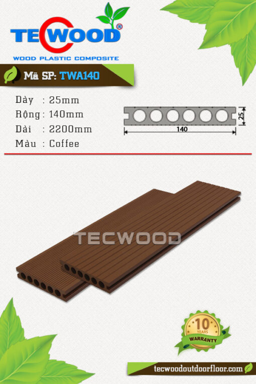 Sàn gỗ nhựa ngoài trời TecWood - TWA140 Coffee