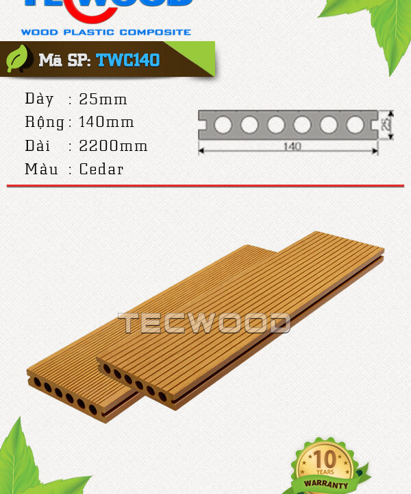 Sàn gỗ nhựa ngoài trời TecWood - TWC140 Cedar