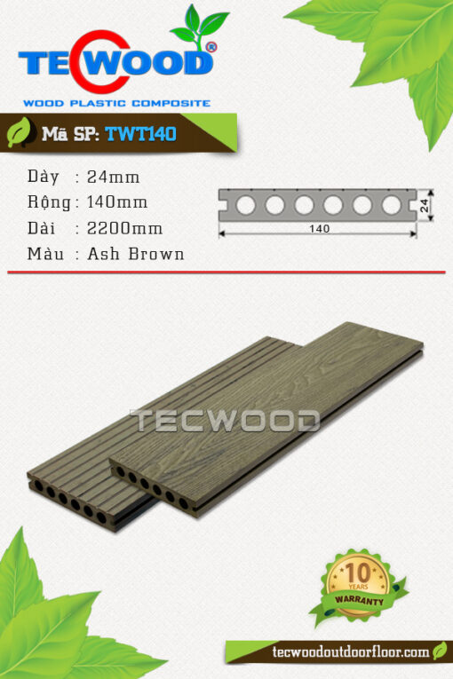 Sàn gỗ nhựa ngoài trời TecWood - TWT140 Ash Brown