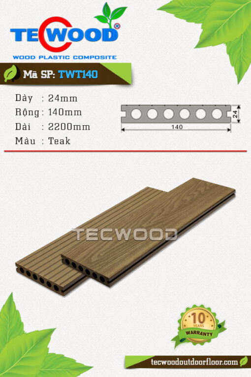 Sàn gỗ nhựa ngoài trời TecWood - TWT140 Teak