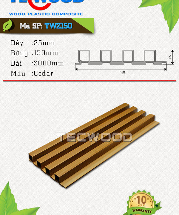 Tấm ốp gỗ nhựa TecWood - TWZ150 Cedar