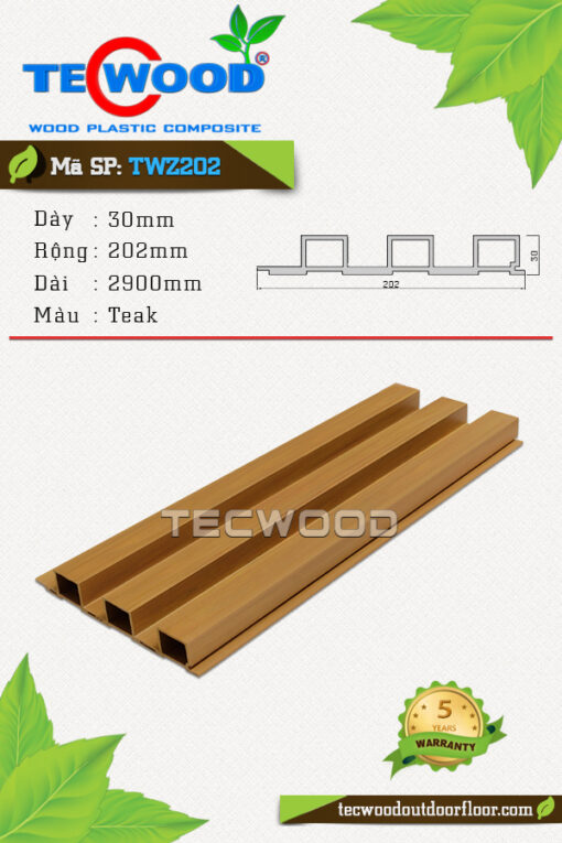 Tấm ốp gỗ nhựa TecWood - TWZ202 Teak