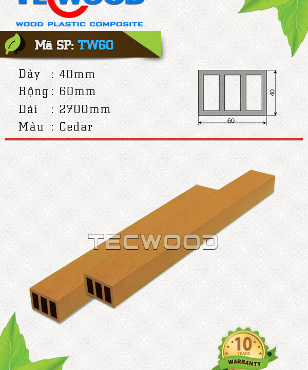 Thanh lam gỗ nhựa TecWood - TW60 Cedar
