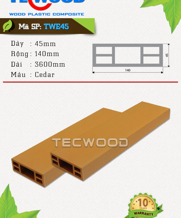 Thanh lam gỗ nhựa TecWood - TWE45 Cedar