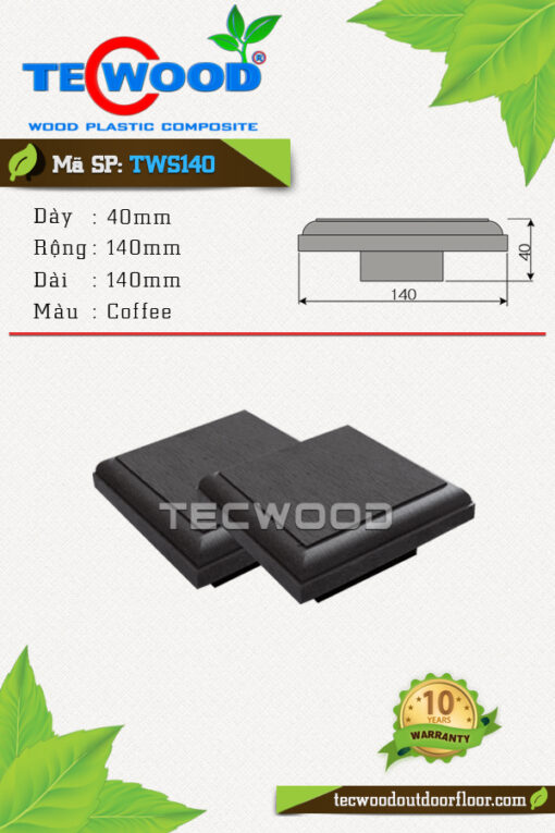 Nắp chụp đầu trụ cột gỗ nhựa TecWood - TWS140- Black