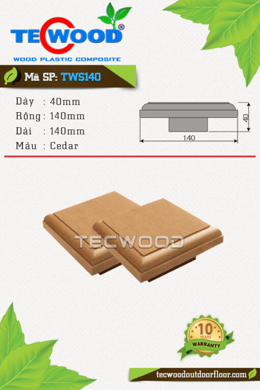 Nắp chụp đầu trụ cột gỗ nhựa TecWood - TWS140- Cedar