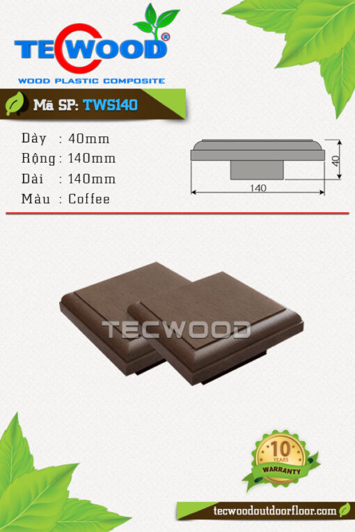 Nắp chụp đầu trụ cột gỗ nhựa TecWood - TWS140- Coffee