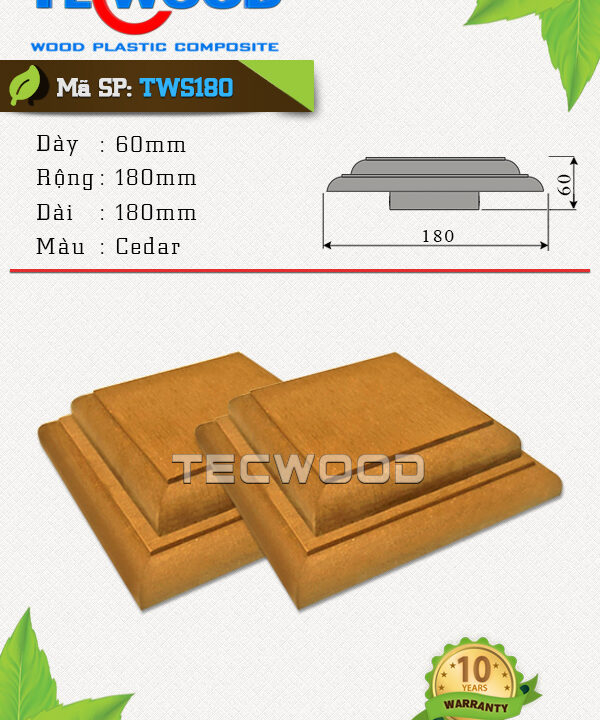 Nắp chụp đầu trụ cột gỗ nhựa TecWood - TWS180 Cedar