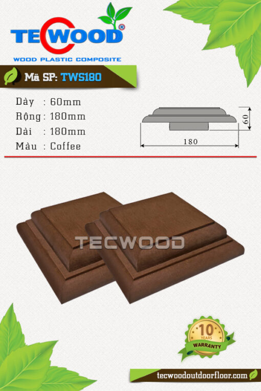 Nắp chụp đầu trụ cột gỗ nhựa TecWood - TWS180 Coffee
