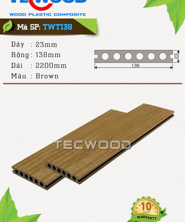Sàn gỗ nhựa ngoài trời TecWood - TWT138 Brown