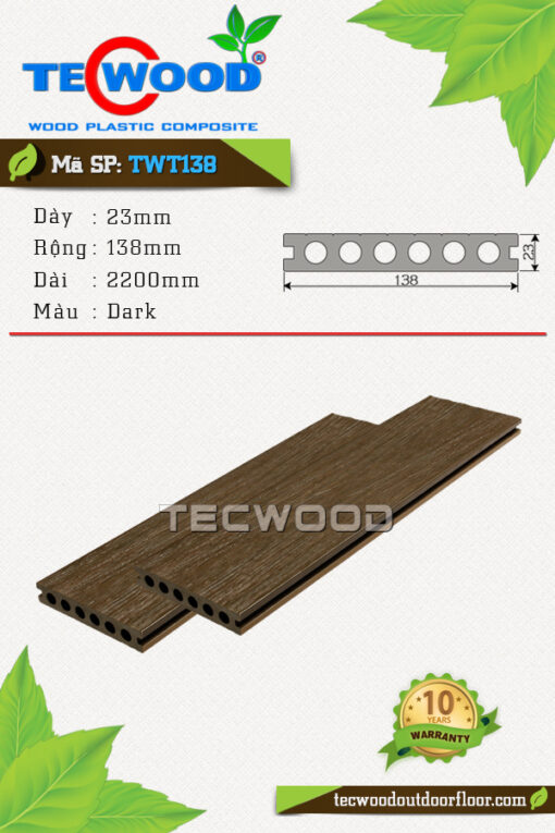 Sàn gỗ nhựa ngoài trời TecWood - TWT138 Dark