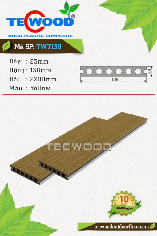 Sàn gỗ nhựa ngoài trời TecWood - TWT138 Yellow