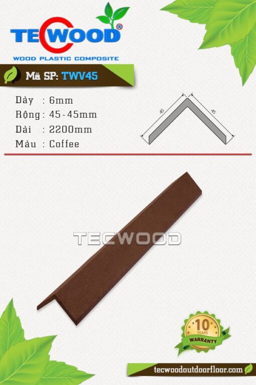 Nẹp V gỗ nhựa TecWood - TWV45 Coffee