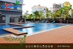 Lót sàn hồ bơi bằng sàn gỗ ngoài trời