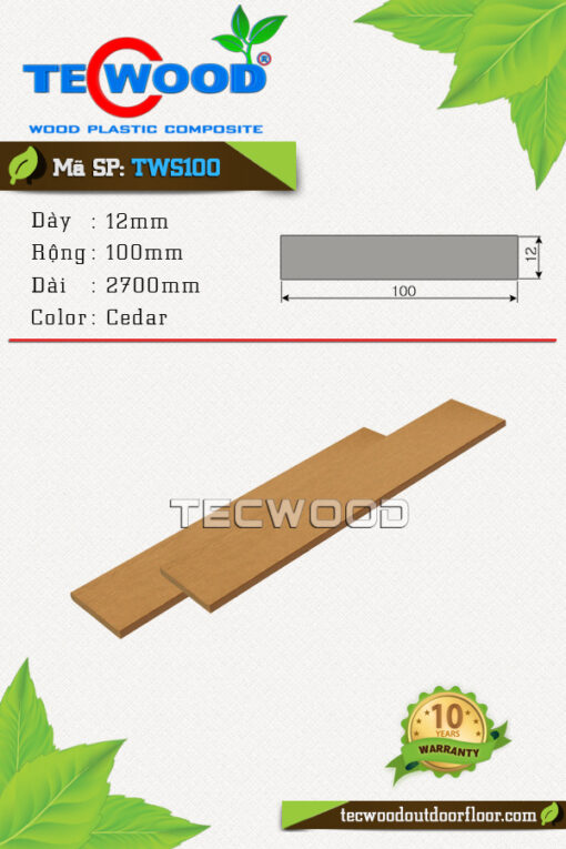 Thanh lam gỗ nhựa TecWood - TWS100 Cedar