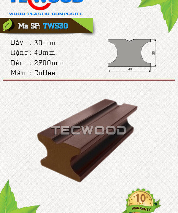 Thanh đà gỗ nhựa TecWood - TWS30 màu Coffee