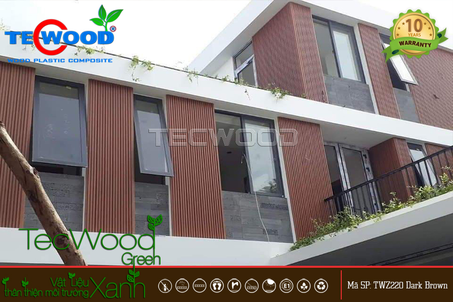 Nhựa giả gỗ ốp tường mặt tiền