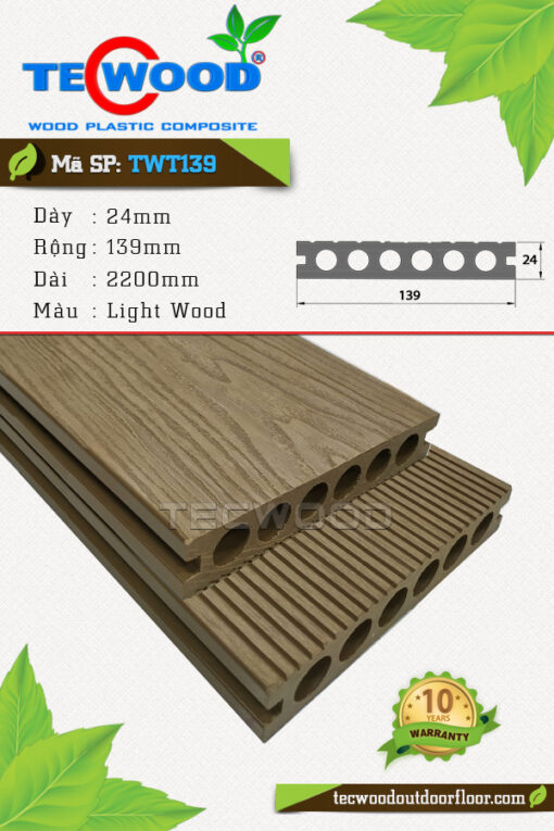 Sàn gỗ nhựa ngoài trời TeWood TWT139 - Light Wood