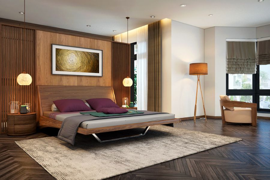 Gỗ tự nhiên lát sàn phòng ngủ